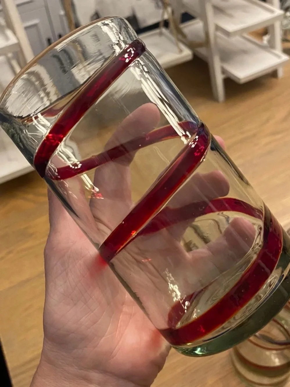 Pottery Barn Set of 6 Hand-Blown Red Swirl Glasses NEW